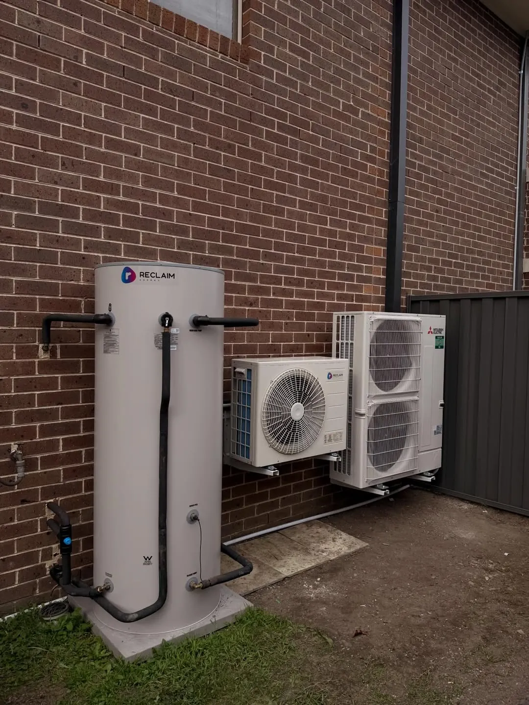Reclaim heat pump and Mitsubishi Electric outdoor unit side by side